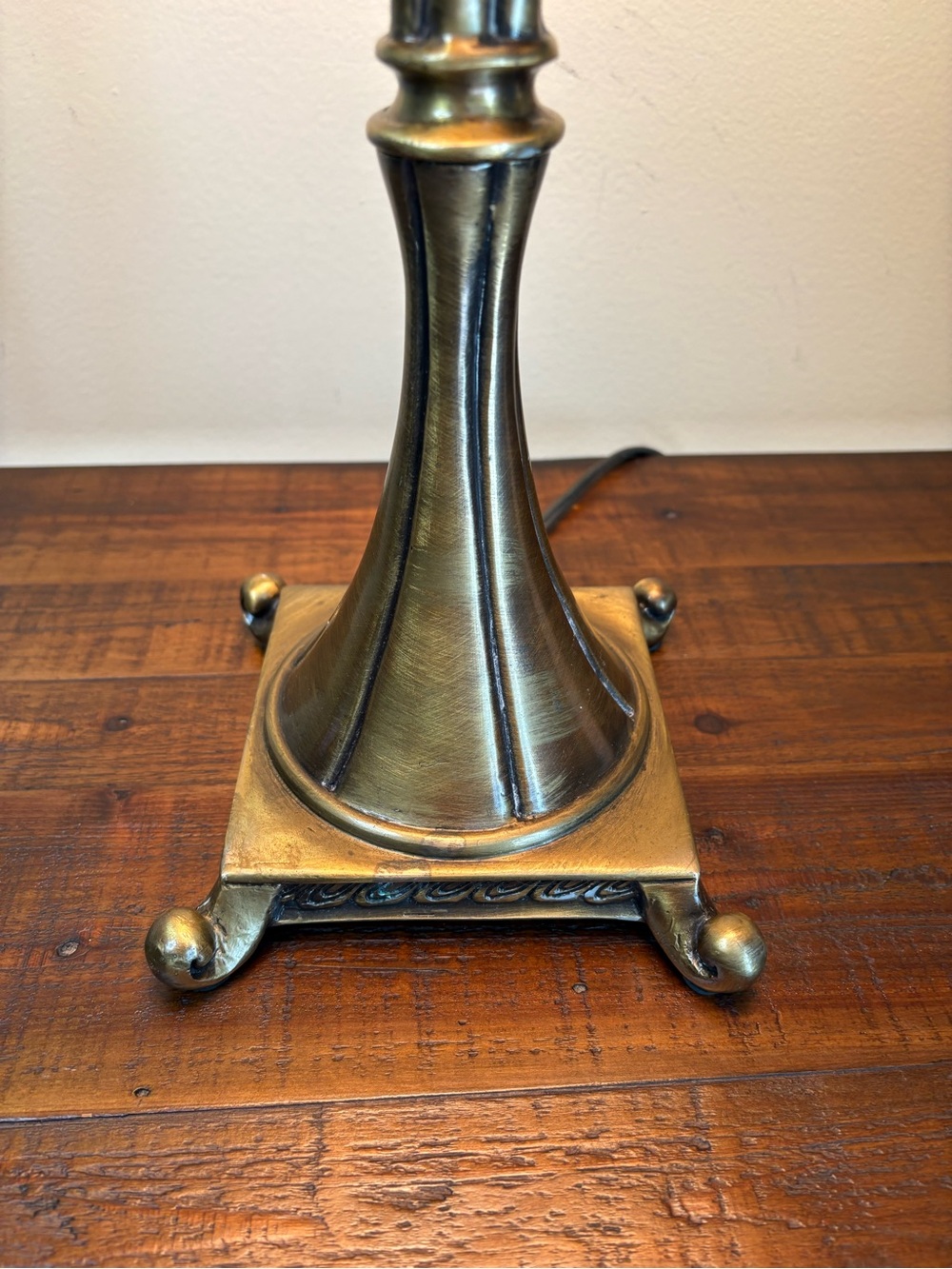 Vintage Lamp Featuring Brass Finish And Unique Geometric-Patterned Lamp Shade - Picture 6 of 16